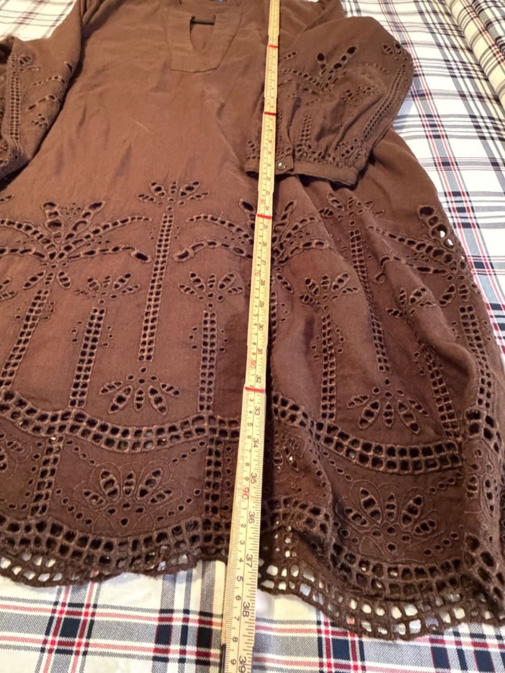 J.Mclaughlin 3/4 Sleeve Linen Blend Newbury Eyelet Dress Lined Brown Women's XL - Picture 11 of 13